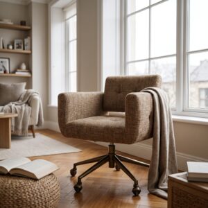 ELORA Caramel Brown Tweed Upholstered Chair
