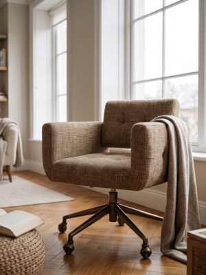 ELORA Caramel Brown Tweed Upholstered Chair