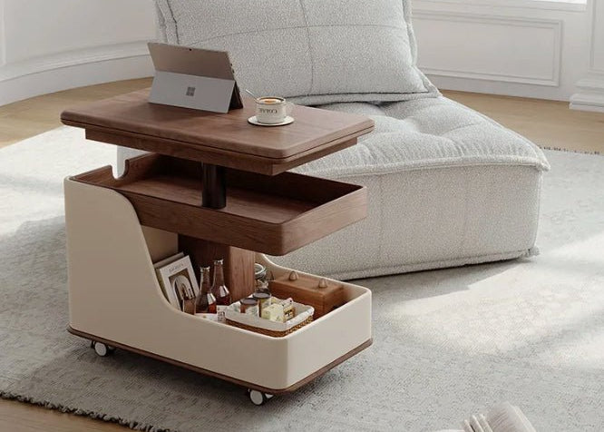 Multifunctional Convertible Lift-Top Coffee Table – Walnut & Cream Finish