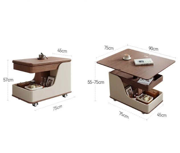 Multifunctional Convertible Lift-Top Coffee Table – Walnut & Cream Finish