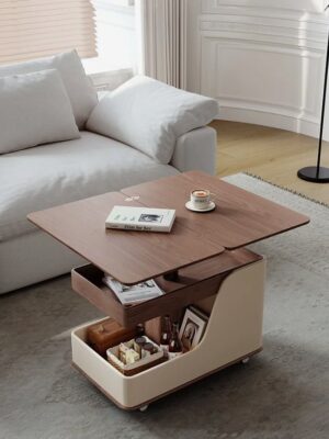 Multifunctional Convertible Lift-Top Coffee Table – Walnut & Cream Finish