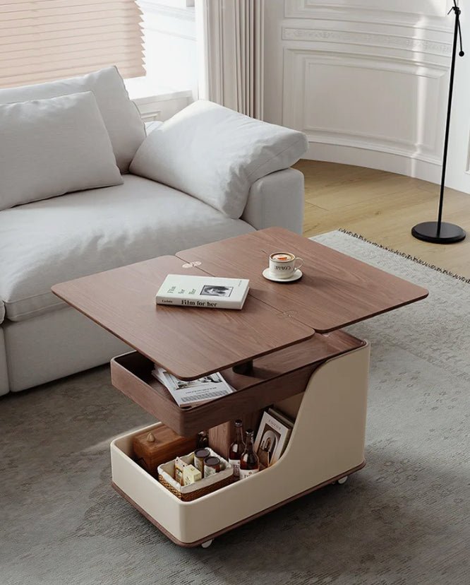 Multifunctional Convertible Lift-Top Coffee Table – Walnut & Cream Finish