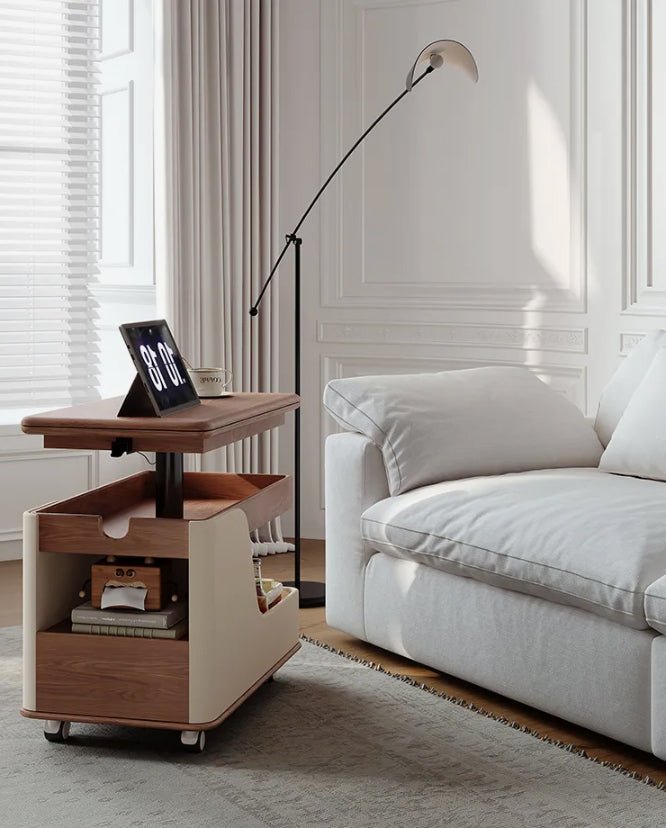 Multifunctional Convertible Lift-Top Coffee Table – Walnut & Cream Finish