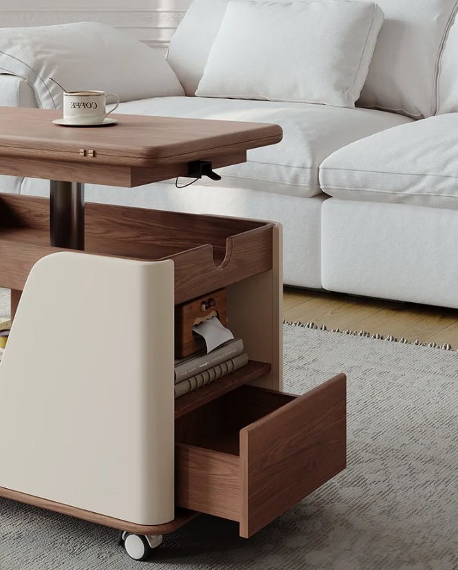 Multifunctional Convertible Lift-Top Coffee Table – Walnut & Cream Finish