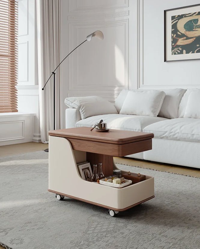 Multifunctional Convertible Lift-Top Coffee Table – Walnut & Cream Finish