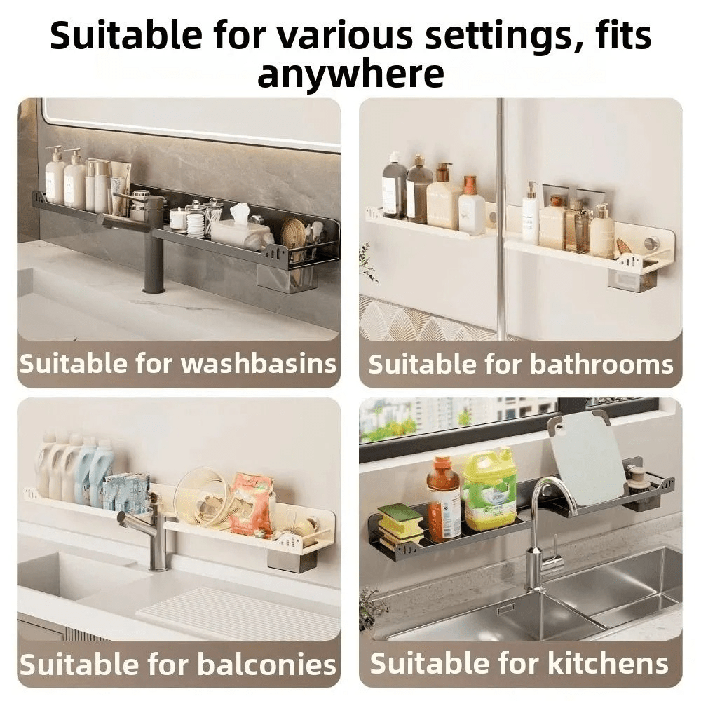 No-Drill Over-the-Faucet Storage Shelf with Suction Cups