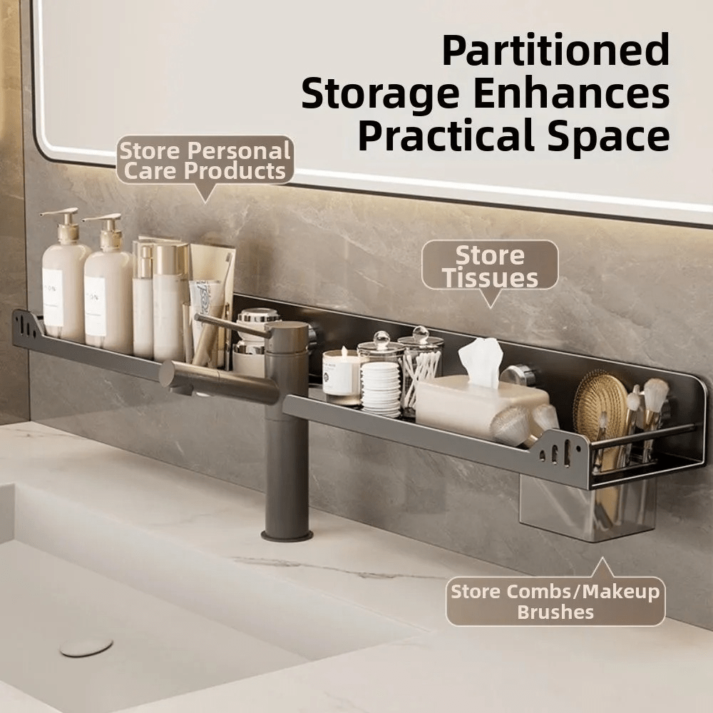 No-Drill Over-the-Faucet Storage Shelf with Suction Cups