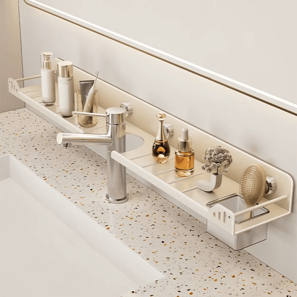 No-Drill Over-the-Faucet Storage Shelf with Suction Cups