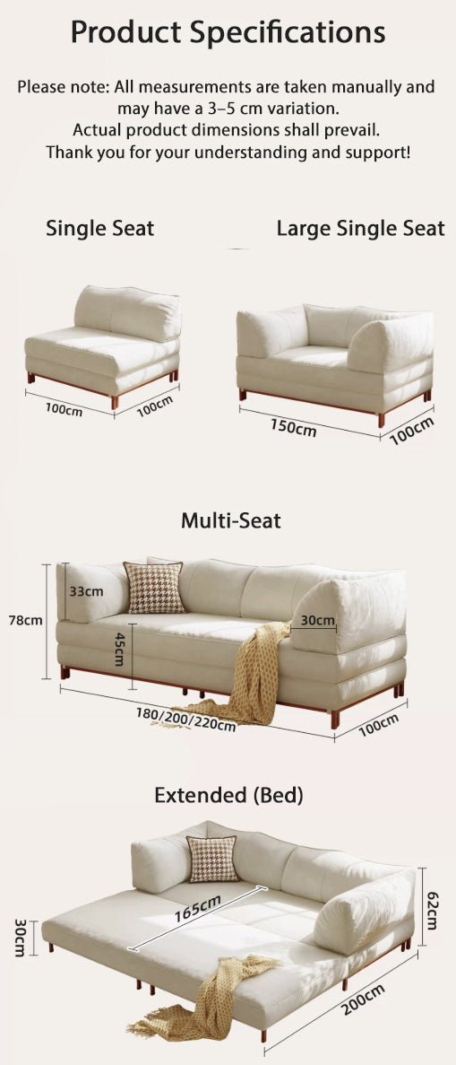 Modern Convertible Lounge Sofa with Detachable Covers and Expandable Frame